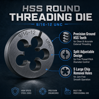 9 16 12 UNC High Speed Steel Round Split Adjustable Threading Die Alat Pemotong Ulir Sekrup Eksternal