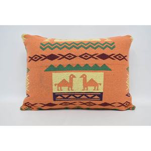 Orange Southwestern Geometric Wool Pillow 20x28 Inch Woven Decorative Accent with Vintage Leaves Square Pattern 18x18 <b>Cushion</b> - Product Image 5