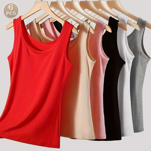 เสื้อกล้ามลำลองแขนกุดสำหรับผู้หญิงเสื้อผ้าเรยอนระบายอากาศได้ดีสีพื้นด้านหน้า - Product Image 1