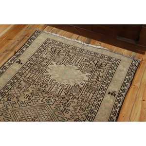 Turkish 3,1x10,4 ft Rug, Runner Vintage Rug, <b>Brown</b> Floral <b>Wool</b> Rug - Product Image 5