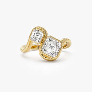 Bague sophistiquée artisanale en diamant de laboratoire taille Asscher et rond Toi Moi, 2,10 carats E-F VS, or 14 carats, cadeau d'anniversaire de mariage - Product Image 3