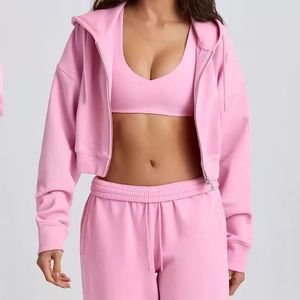 Women's Hooded Cropped Terry Pullover Jacket Loose Fit Long Puff Sleeves Winter Sports Sweatshirt for Yoga & Gym - Product Image 5
