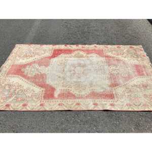 Turkish 4.3x7 ft Rug, Area Vintage Rug, <b>Red</b> Plants & trees <b>Wool</b> Rug - Product Image 3