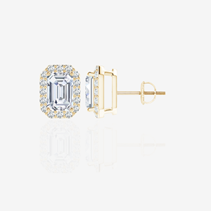 14k Gold Halo <b>Stud</b> <b>Earrings</b> with <b>Emerald</b> Cut Lab Grown Diamond Elegant Diamond Jewelry - Product Image 1