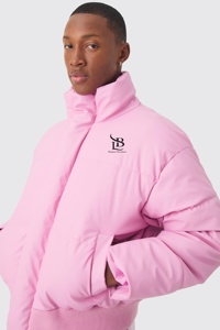 Veste matelassée à col cheminée en PU mat de style nouveau avec logo personnalisé en rose, coupe ample, coupe-vent, chaude, pour l'hiver, pour l'extérieur, pour hommes - Product Image 6