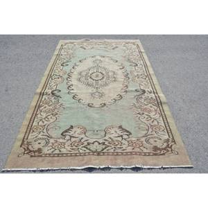 Alfombra turca Vintage clásica Beige verde 5,4X8,9 pies área grande Patchwork lana con respaldo de látex para pasillo o dormitorio - Product Image 1