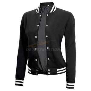 Veste bombardier courte pour femmes Varsity Vestes à manches en cuir de laine de qualité supérieure Hiver Baseball Letterman Wholesale Factory - Product Image 3