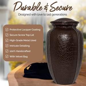 Urna marrón para cenizas Urnas de cremación grandes para adultos masculinos y femeninos para cenizas humanas Urnas metálicas para adultos Honor a su tamaño personalizado - Product Image 4