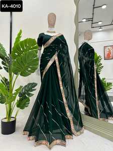 Indian Ethnic Wear Faux Georgette with Coding with Sequence Work Party Wear Saree with Mono Banglori Silk Blouse for Women Wear - Product Image 4