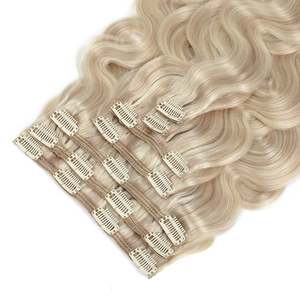 Brazilian Virgin Remy Clip in Wavy Human <b>Hair</b> <b>Extensions</b> <b>Ash</b> <b>Blonde</b> Mix #18a/1001 Soft Weft - Product Image 3