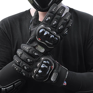 Guantes de cuero unisex transpirables con dedos completos-Cierre de bucle de gancho antideslizante-Guantes de motociclista para deportes al aire libre Pro-Biker - Product Image 1
