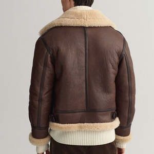 Veste bomber en cuir véritable et fourrure respirante pour homme, veste en cuir de mouton B3, veste de pilote décontractée avec fermeture éclair - Product Image 5