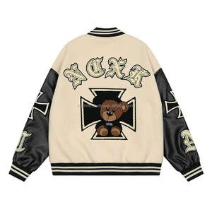 Chaqueta Universitaria Personalizada Unisex, Tejido de Lana Gruesa, Mangas Estilo Cuero, Botones a Presión, Ropa Deportiva Retro - Product Image 2