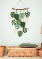 Tapiz de Pared Rectangular Vertical de Macramé Orgánico Hecho a Mano con Hojas Verdes, Decoración Boho para Cuarto de Niños, Arte Decorativo de Tela, Nuevo Modelo de Primavera