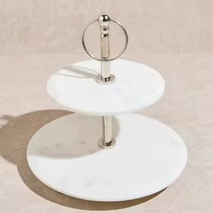 White Marble 2 <b>Tier</b> <b>Cake</b> <b>Stand</b> for Home Hotel Wedding Dessert Table Decor Cupcake Display Holder Pastry Serving Tray Decoration - Product Image 1
