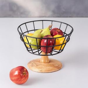 Cesta de fruta de hierro de doble nivel para cocinas pequeñas que maximiza el espacio de almacenamiento con un hermoso diseño de niveles Ideal para organizar frutas - Product Image 1
