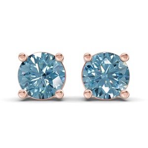 Icy <b>Blue</b> Round Lab Grown Diamond <b>Stud</b> <b>Earrings</b> 1 Ct Tw VS Clarity Four Prong 14K Gold Frozen Sparkle For Women Everyday Trendy - Product Image 1
