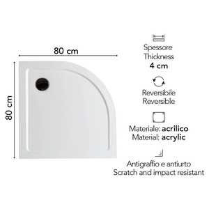 Aosta 80 CM Semi-Circular Acrylic <b>Shower</b> <b>Tray</b> Bath & Toilet Supplies - Product Image 2