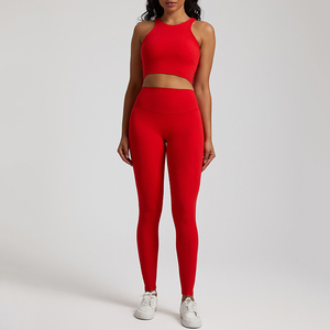 OEM Custom 2024 Yoga Wear Workout Sportswear Gym Fitness Sets Women Two Piece Scrunch Butt Leggings & Tank Top <b>Racer</b> <b>Bra</b> Set - Product Image 3