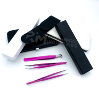 RMI Super Produit Top Qualité Extension De Cils Pince À Épiler Ensemble Violet Poudre Enduit Et Argent Pointe Et Carte Boîte Emballage Ensemble