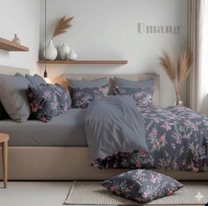 Ensemble de draps de lit en microfibre moderne géométrique de luxe, taille Queen, avec garnissage en polyester, gris foncé, 2 taies d'oreiller - Product Image 2