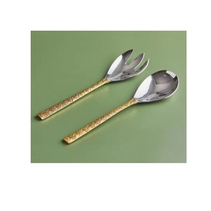 Unique Stainless Steel Silver Style Gold Handle Stainless Steel Salad <b>Server</b> Set Resin Handle Salad <b>Server</b> Set - Product Image 1