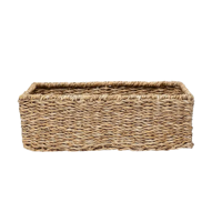 Panier de rangement rectangulaire vintage rustique en jonc de mer avec poignées, écologique, couleur et taille personnalisables, pour la maison et le bureau