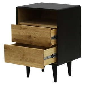 Table de chevet vintage minimaliste en bois massif noir pliable avec double tiroir de rangement pour la maison - Product Image 5