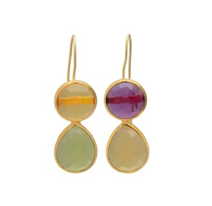 Nouvelle Arrivée Conception De Haute Qualité 14K 18K 24K Mat Plaqué Or Laiton Multistone Gemstone Crochet Boucles D'oreilles - Product Image 1