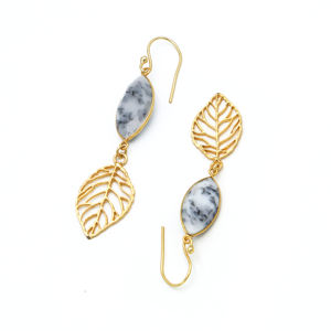 Dua Dendrite <b>Opal</b> Marquise Drop <b>Earrings</b> Handmade Brass 18K Gold Plated Trendy Wedding Elegant Jewelry for Women - Product Image 2