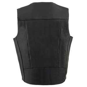 Gilet de motocycliste à col en V noir pour hommes, coque souple, cuir respirant, tissu boutonné, logo/impression, usage extérieur et hiver - Product Image 2