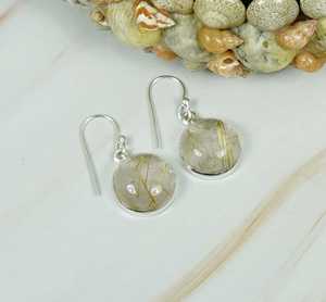 Ensemble de lunette en pierre précieuse rutile dorée véritable léger en argent sterling 925 Boucles d'oreilles à crochet élégantes pour mariage et fête. - Product Image 4