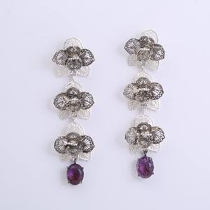 Boucles d'oreilles pendantes en argent Orquidea de haute qualité, best-seller, faites à la main, brillance scintillante, mode indienne, bijoux - Product Image 2