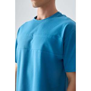 T-shirt basique pour homme Air Jones, coupe ample, mélange de coton épais texturé, bleu pétrole, style décontracté - Product Image 3