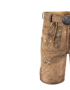 Pantalones cortos bávaros de tela dividida de vaca tradicional para hombre Oktoberfest marrón claro Lederhosen Bavarian Garment Lederhosen - Product Image 3