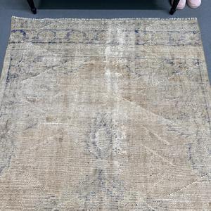 Turkish Large Rug, 4.8x10 ft Vintage Rug, <b>Brown</b> Check <b>Wool</b> Rug - Product Image 3