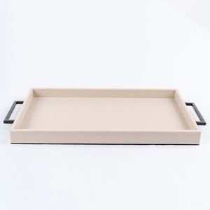 Plateau multifonctionnel en cuir foncé avec surpiqûres haut de gamme pour le petit-déjeuner, le café ou un service de collation élégant à la maison - Product Image 3