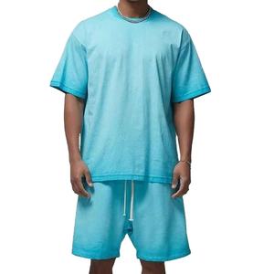 Ensemble de shorts pour hommes Streetwear délavés à l'acide, poids lourd, ample, 100% coton, pantalon court décontracté et ensemble de t-shirts délavés à l'acide - Product Image 1