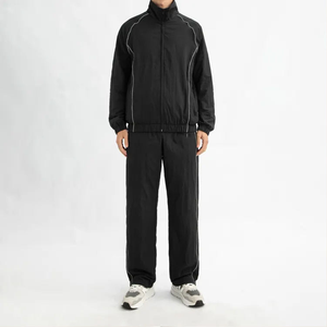 Chándal Deportivo Negro para Hombre con Cierre Completo, Cuello Alto, Transpirable, de Poliéster, para Otoño, Marca Propia OEM - Product Image 1
