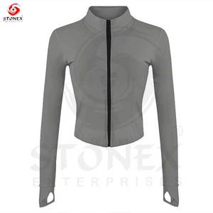 OEM Women's Stretchy Full Zip <b>Yoga</b> Gym Fitness <b>Jacket</b> Casual Stand Collar Thumb Hole Woven Winter Exercise Front - Product Image 6
