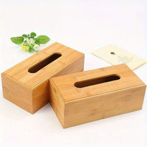 Soporte moderno para caja de pañuelos de bambú con cubierta inferior de recarga fácil para mesa de baño o estilo decorativo para el hogar - Product Image 1