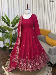 Latest Ethnic Wear Natural Crep Silk Material Salwar Kameez with Intricate Thread Sequnce Work Anarkali with Plazoo Dupatta Set - Product Image 5