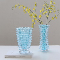 Vas Kaca Nanas Biru Cyan Tiup Tangan Bixuan, Tekstur Es Berduri Mewah, Geometris Vintage, Dekorasi Rumah Gaya Murano untuk Pernikahan