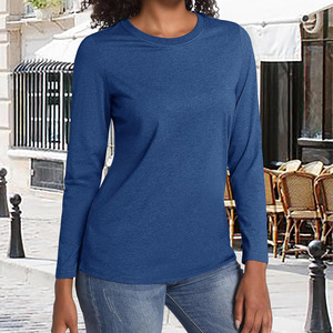 Haut à col rond en polyester et coton de haute qualité T-shirts d'été pour femmes personnalisés respirants T-shirts à manches longues - Product Image 4