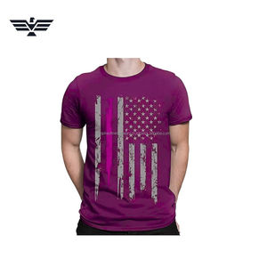T-shirt décontracté à manches longues pour homme, motif drapeau américain vieilli, ligne bleue fine tricotée sur le devant, 100 % polyester, couleur unie - Product Image 1