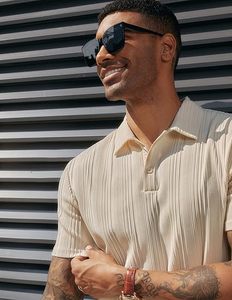 เสื้อโปโลผู้ชายสีฟ้าใส่สบายแขนสั้นระบายอากาศผ้าฝ้ายผสมแฟชั่นฤดูร้อน - Product Image 3