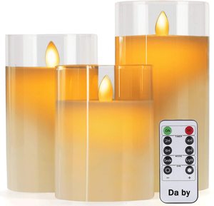 Pilar de cristal blanco con pilas LED sin llama realista 4 "5" 6 "x 3" Juego de 3 velas de Copa con llama móvil y control remoto para el hogar - Product Image 6