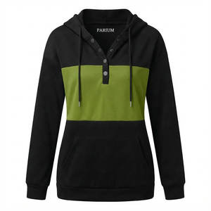 Women's Fashion Customizable <b>Henley</b> Hoodies Button Placket <b>Long</b> <b>Sleeve</b> Casual Loose Fit Own Logo Wholesale Price Pullover Hoodie - Product Image 4