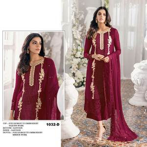 Las mujeres musulmanas de moda paquistaní usan alta calidad buen precio Faux Georgette tela de seda hasta la rodilla superior e inferior con conjunto Dupatta - Product Image 3