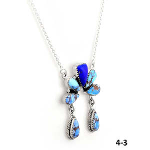 Collier artisanal Southwest Golden Hills tendance en lapis-lazuli, argent sterling et acier inoxydable, avec motifs floraux et numériques - Product Image 3